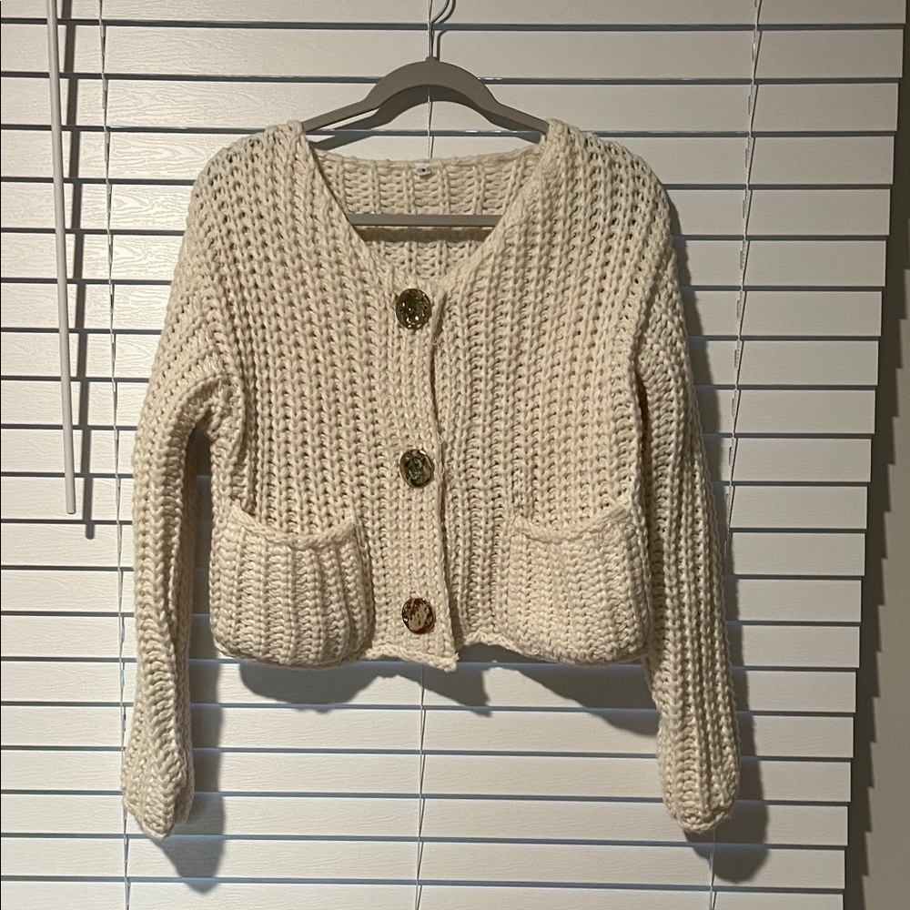 Amazon Cream Button-Up Cardigan Sweater